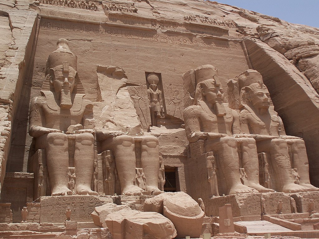 The Abu Simbel Temple of Ramesses II carved into a rock cliff in southern Egypt.