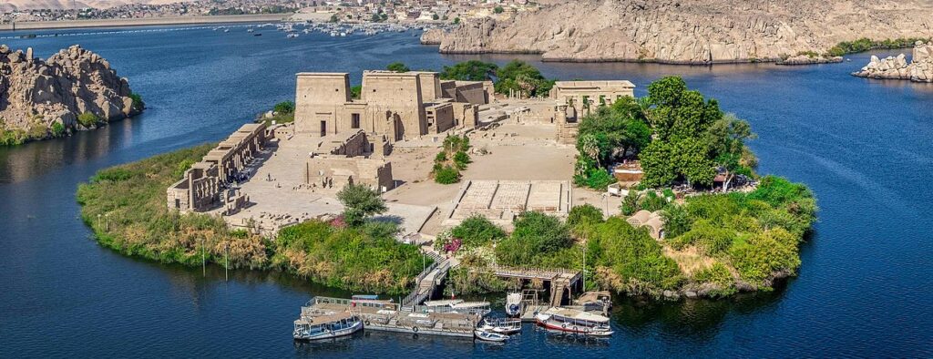The Philae Temple complex on Agilkia Island near Aswan, dedicated to the goddess Isis.