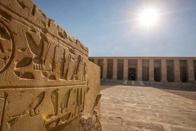 Temple of Seti I at Abydos, Egypt, featuring detailed relief carvings and inscriptions including the Abydos King List.