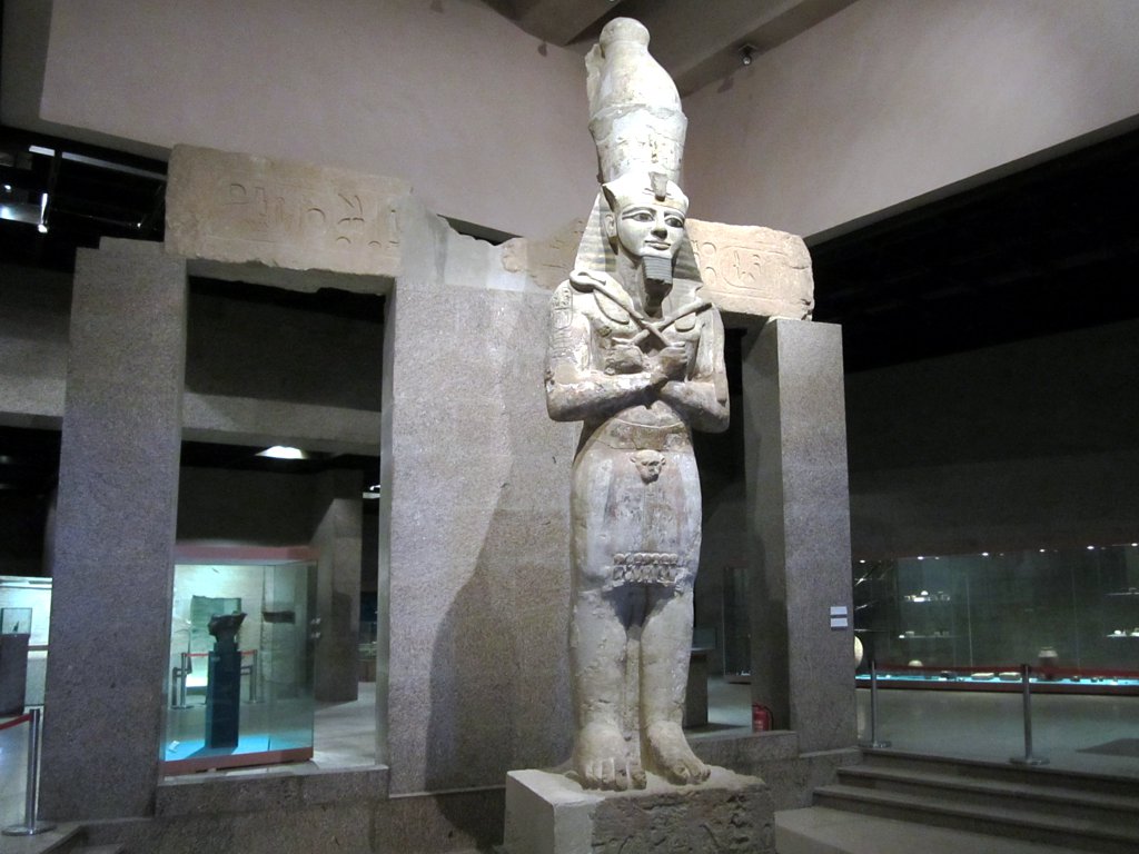 A colossal statue of Pharaoh Ramesses II displayed inside the Nubian Museum in Aswan, Egypt.
