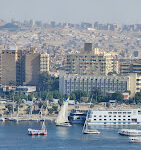 Panoramic view of Aswan, a Nile River city in Southern Egypt known for its temples and Nubian culture