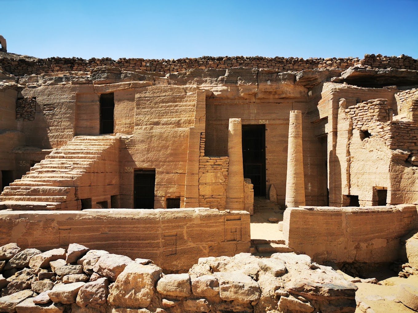 Rock-cut Tombs of the Nobles at Qubbet El Hawa on the west bank of the Nile in Aswan, Egypt