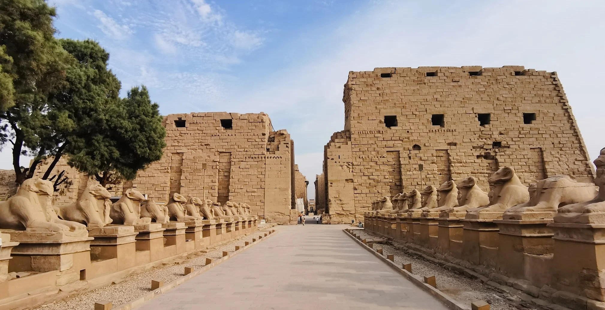 The Avenue of Sphinxes leading to the Karnak Temple Complex in Luxor, Egypt.