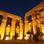 Luxor Temple illuminated at night on the east bank of the Nile, Egypt