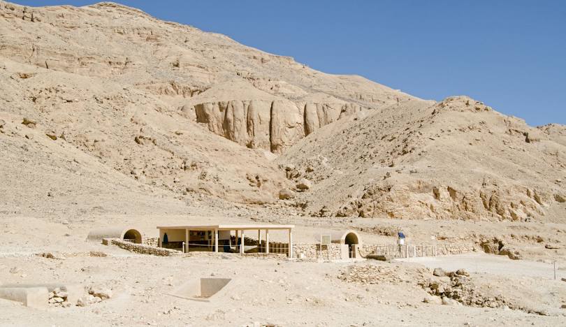 Entrance to an ancient tomb in the Valley of the Kings or Valley of the Queens, Luxor, Egypt.