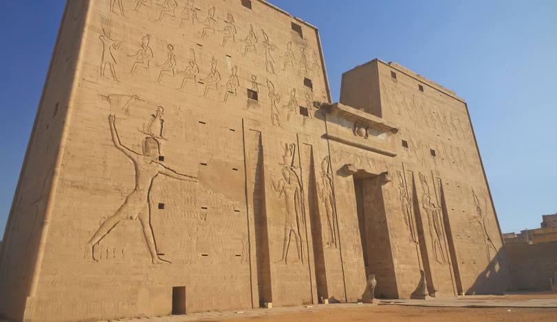 The Temple of Edfu, dedicated to Horus, a Ptolemaic temple in Egypt renowned as one of the most well-preserved monuments of ancient Egyptian civilization.