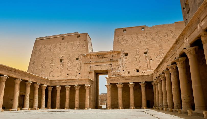 Temple of Edfu in Egypt, dedicated to the falcon god Horus, one of the best-preserved ancient Egyptian temples