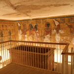 Interior of the Tomb of Tutankhamun in the Valley of the Kings, with decorated burial chamber walls