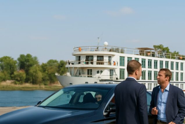 Advertisement for Luxury Nile Tours’ Daily Transfer Services, featuring a luxury car and a cruise ship.