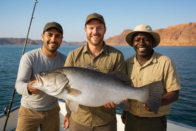 Anglers catching fish on Lake Nasser, Egypt, a renowned destination for Nile Perch fishing.