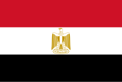 The national flag of Egypt with red, white, and black horizontal stripes and a golden Eagle of Saladin in the center.