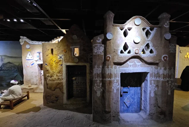 Interior exhibit at the Nubian Museum in Aswan, Egypt, showcasing artifacts that reflect Nubian history and culture.