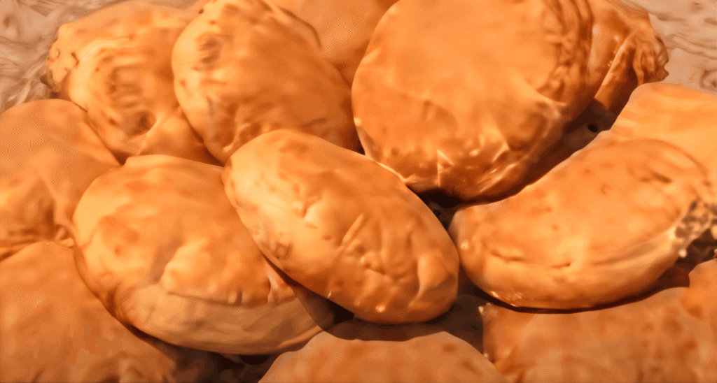 "Eish Shamsi, a traditional thick round sourdough bread from Upper Egypt, with distinctive bumps baked in a domed oven."