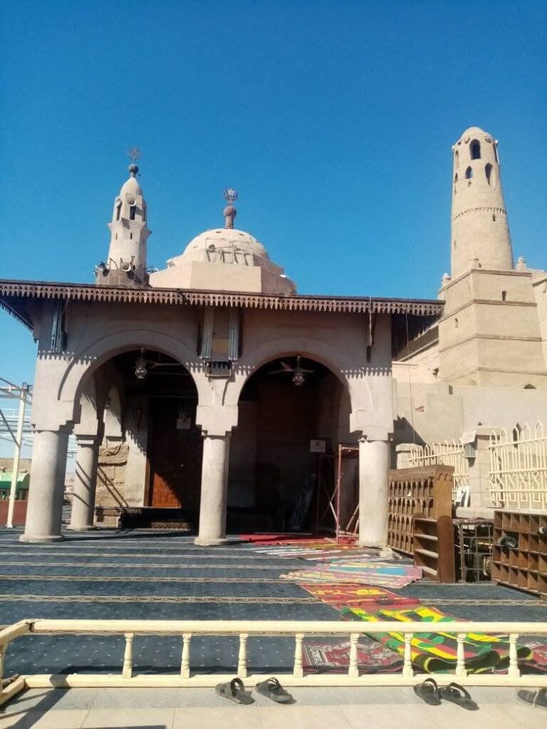 "The Abu Haggag Mosque built within the ancient Luxor Temple, blending Islamic and pharaonic architecture."