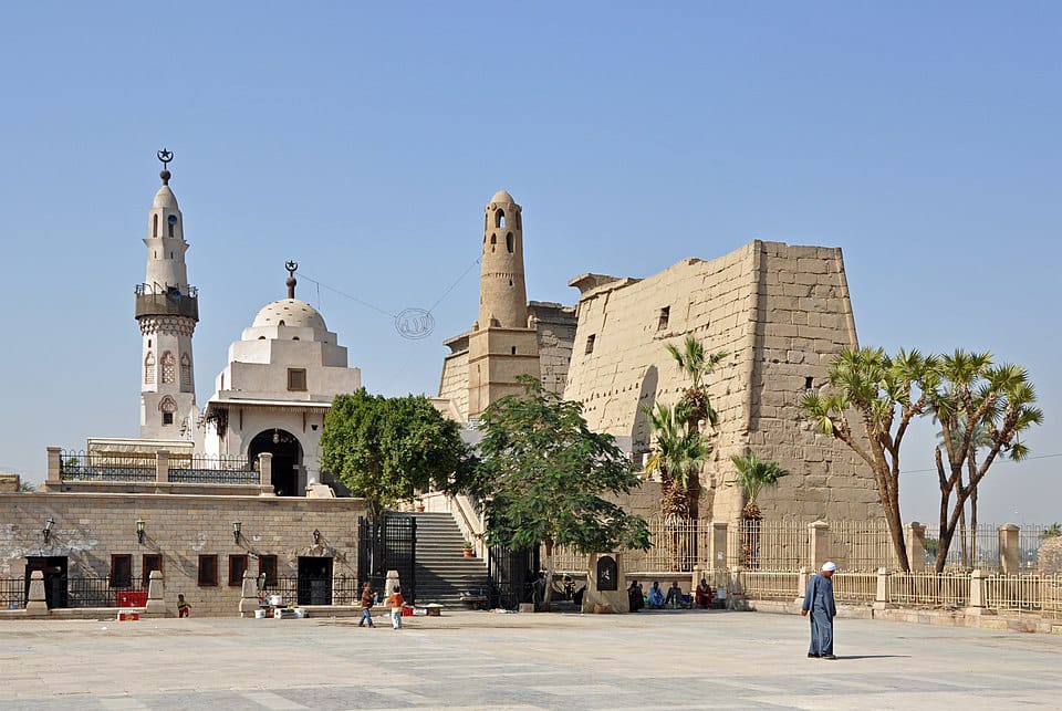 "The Abu Haggag Mosque built within the ancient Luxor Temple, combining Islamic and Pharaonic history."