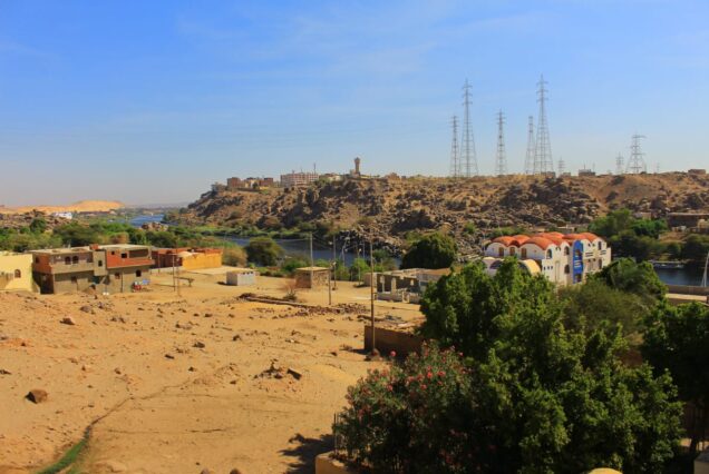 Traditional Nubian guest house on an island in the Nile surrounded by water and natural scenery.