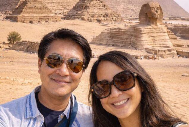 Tourists at the Pyramids of Giza.